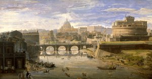 Ponte Sant&39;Angelo，罗马（纸上的蛋彩画） 作者 加斯帕·范·威特尔